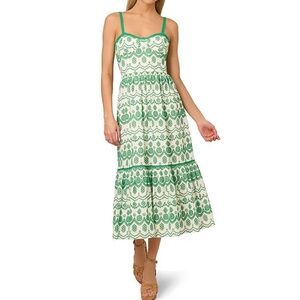 Adrianna Papell Green and White Midi Dress